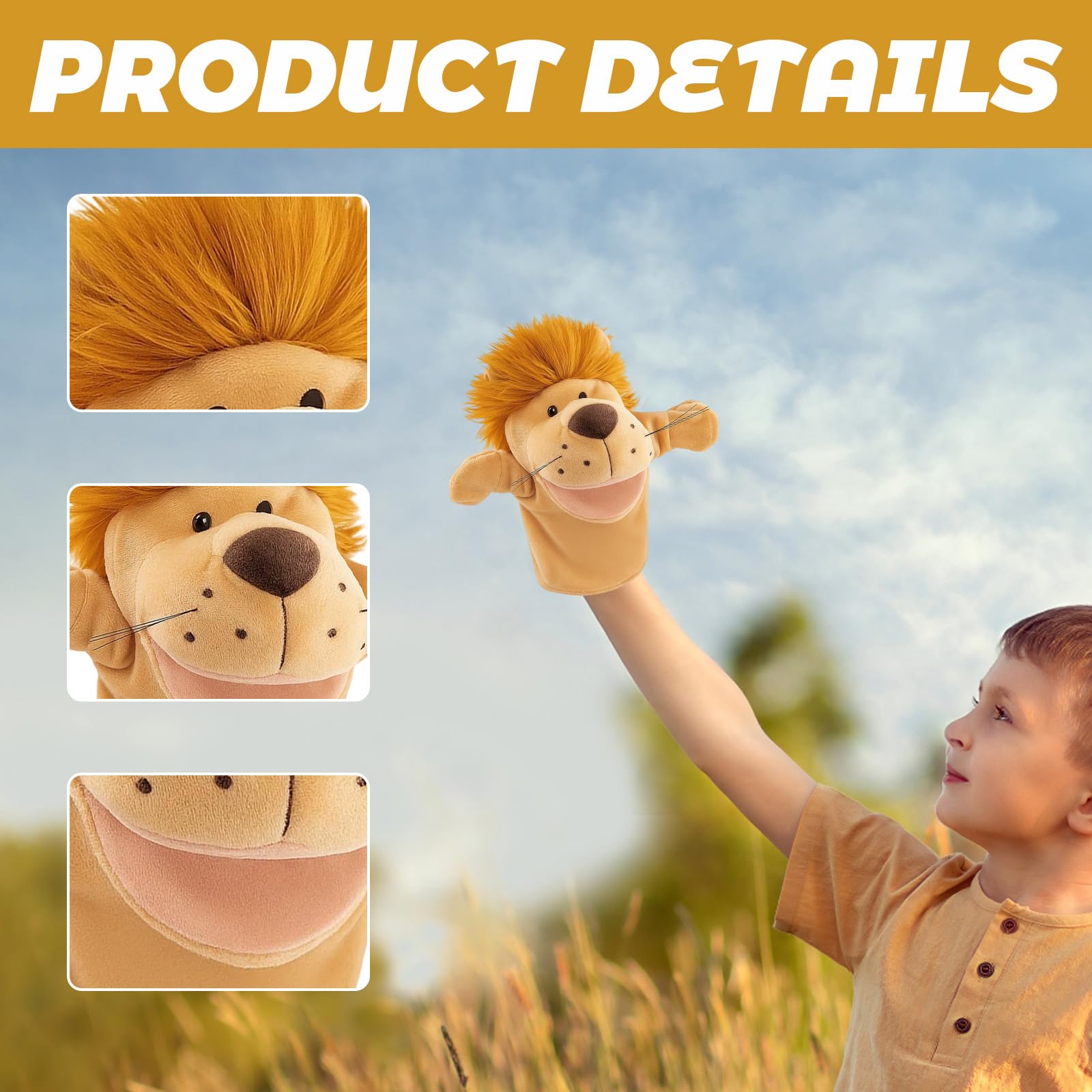 Hand Puppets for Kids Hand Gloves Puppets, 1 Light Yellow Puppet for Interactive Storytelling Teaching, Role Play - Image 3