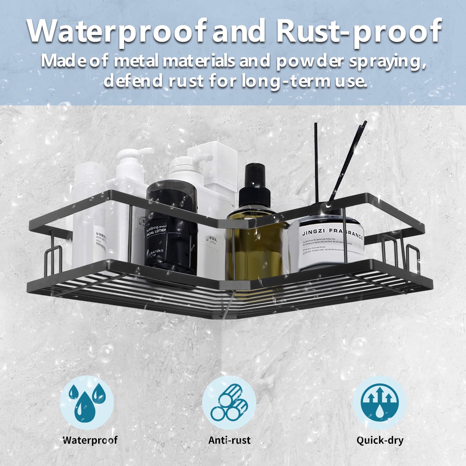 Mensola Doccia Senza Foratura, Mensola Angolare in SUS 304 Acciaio Inox, Triangolare Porta Sapone da Appendere con 2 Ganci, Accessori da Bagno Adesiva, Organizer per Bagno, Cucina (2 Pezzo, Argento