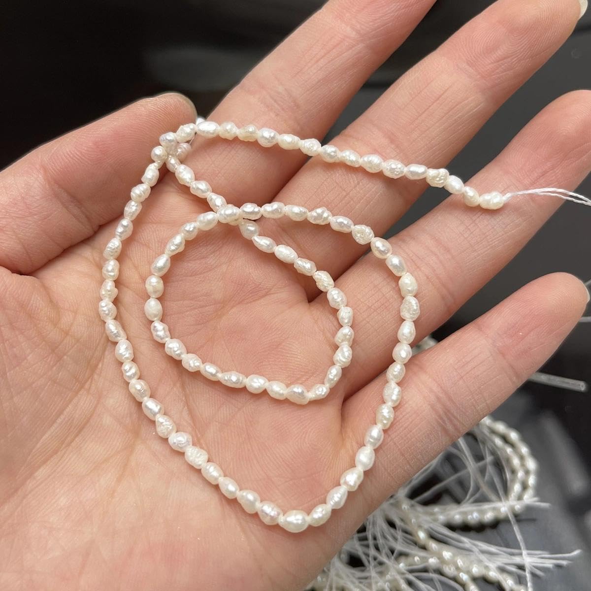 2 Stränge: 5–6 mm natürliche Süßwasser-Keshi-Perlen, 35,6 cm, lose Zuchtperlenstränge zur Schmuckherstellung, unregelmäßige kleine Samenperlen für selbstgemachte Halsketten und Armbänder