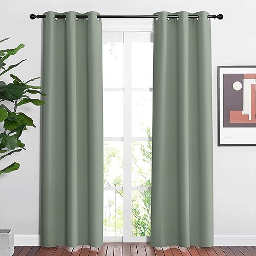 NICETOWN Cortinas opacas verde salvia para dormitorio, elegantes con aislamiento térmico y ojales, tratamiento de ventana, reducción de sonido, para