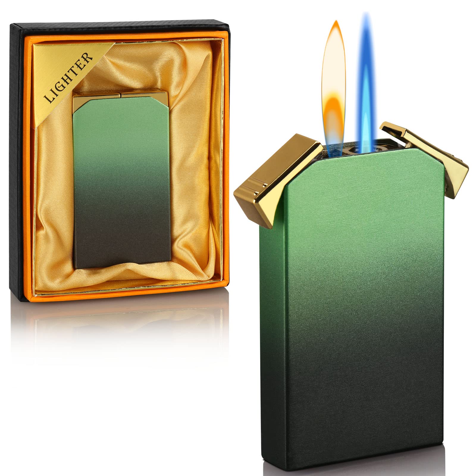 Kantion Dual Flame Lighter, Switchable Torch Jet Lighter & Soft Flame Lighter, Refillable Butane Lighter, Cool Pipe Lighters, Unique Gifts for Family Friend Men(Cyan-Black Gradient,Without Fuel)