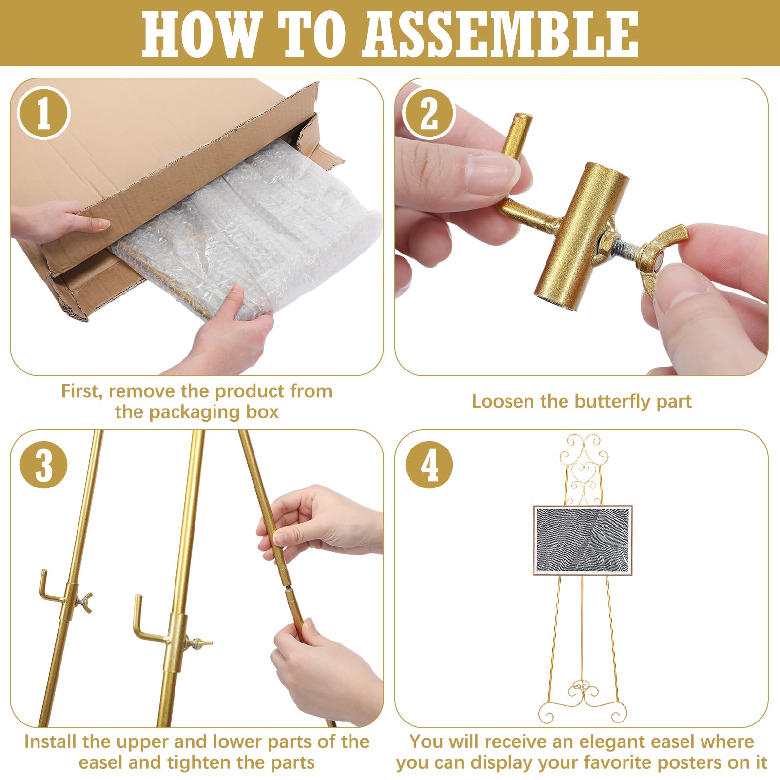 GlikCeil 2 Pcs 17 x 15 x 57 Inch Art Painting Display Easel Stand Floor Metal Tripod Artist Easel Adjustable Easels for Painting with Chain Support for Wedding Welcome Drawing Coffee Shop Exhibition