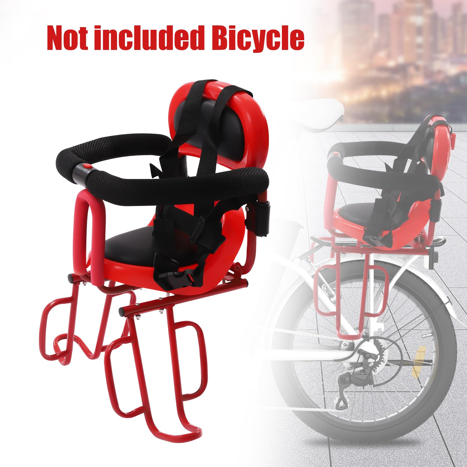 Ficwzw Kids Bike Seat - Rear Frame Mount Baby Bike Seat for Adult Bike, Child Seat for Bike,Rear Frame Mounted Baby Bike Seats, Safe and Comfortable