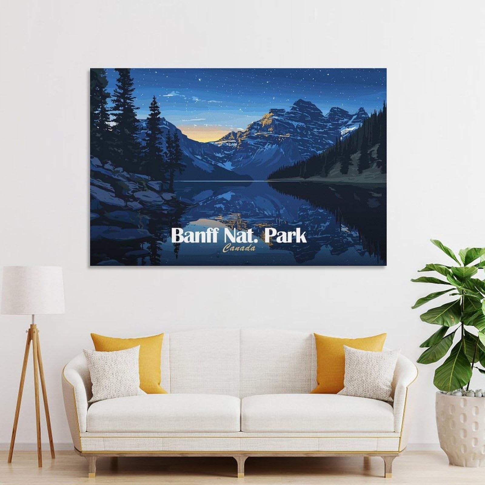 Junmoney Banff National Park Night Landscape Decorative Wall Artwork, 12x18inch(30x45cm), for Home Lounge, Bedroom Or Reading Nook, Eye Catching Artwork for Blank Walls
