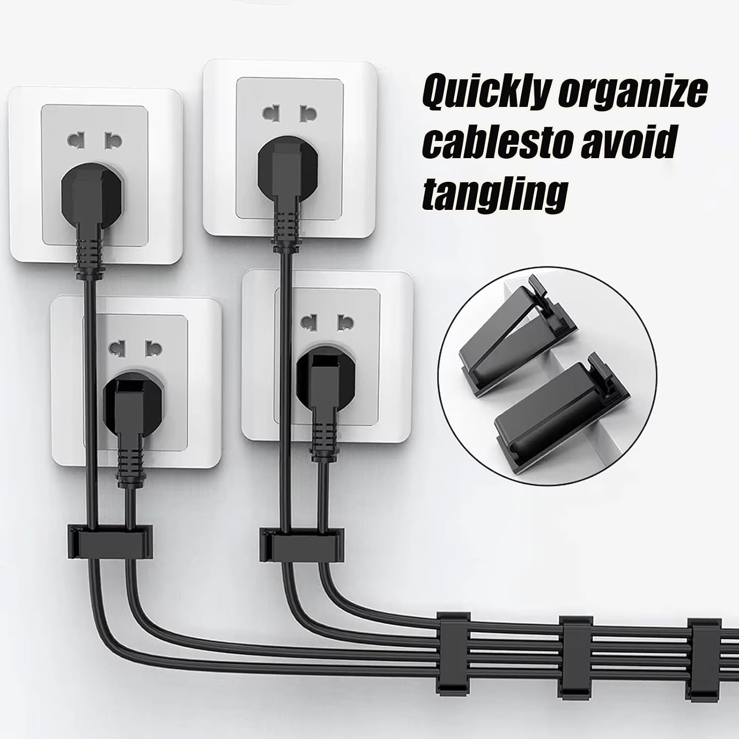Adhesive Cable Clips Holder, Outdoor Light Clips, Black Cord Wire Clips, Sturdy Nylon Cord Wall Finisher Wire Clamp for Home, Car, Office Desk Wire Management (Black, L-100 PCS) image 3
