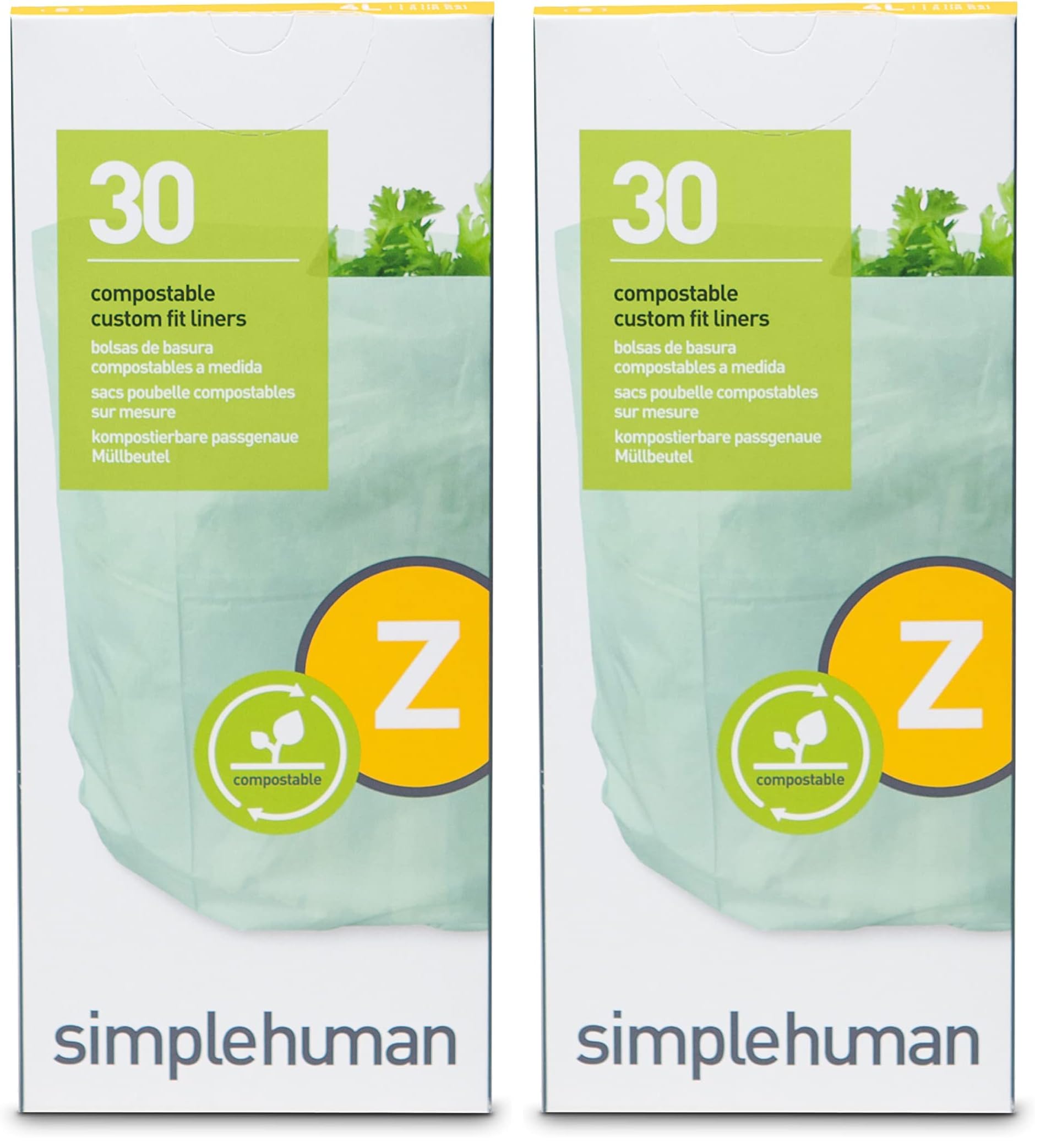 simplehuman Code Z Compostable Custom Fit Liners, Certified Compostable Trash Bags for Compost Caddy, Plant-Based PVOH Plastic, Backyard or Commercial Composting, 4 Liter / 1 Gallon (Pack of 60)