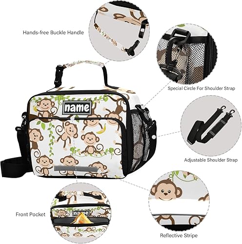 Miniatura 3 de Bolsa de almuerzo personalizada con diseño de mono para niños y niñas, con tu nombre, lonchera aislada para la escuela, viajes, picnic