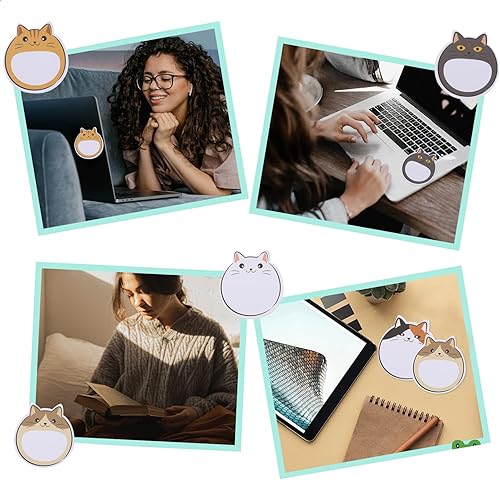 Miniatura 7 de Cobee Notas adhesivas de gatos lindos, paquete de 5 notas autoadhesivas de animales kawaii de dibujos animados de gatos, almohadillas de notas
