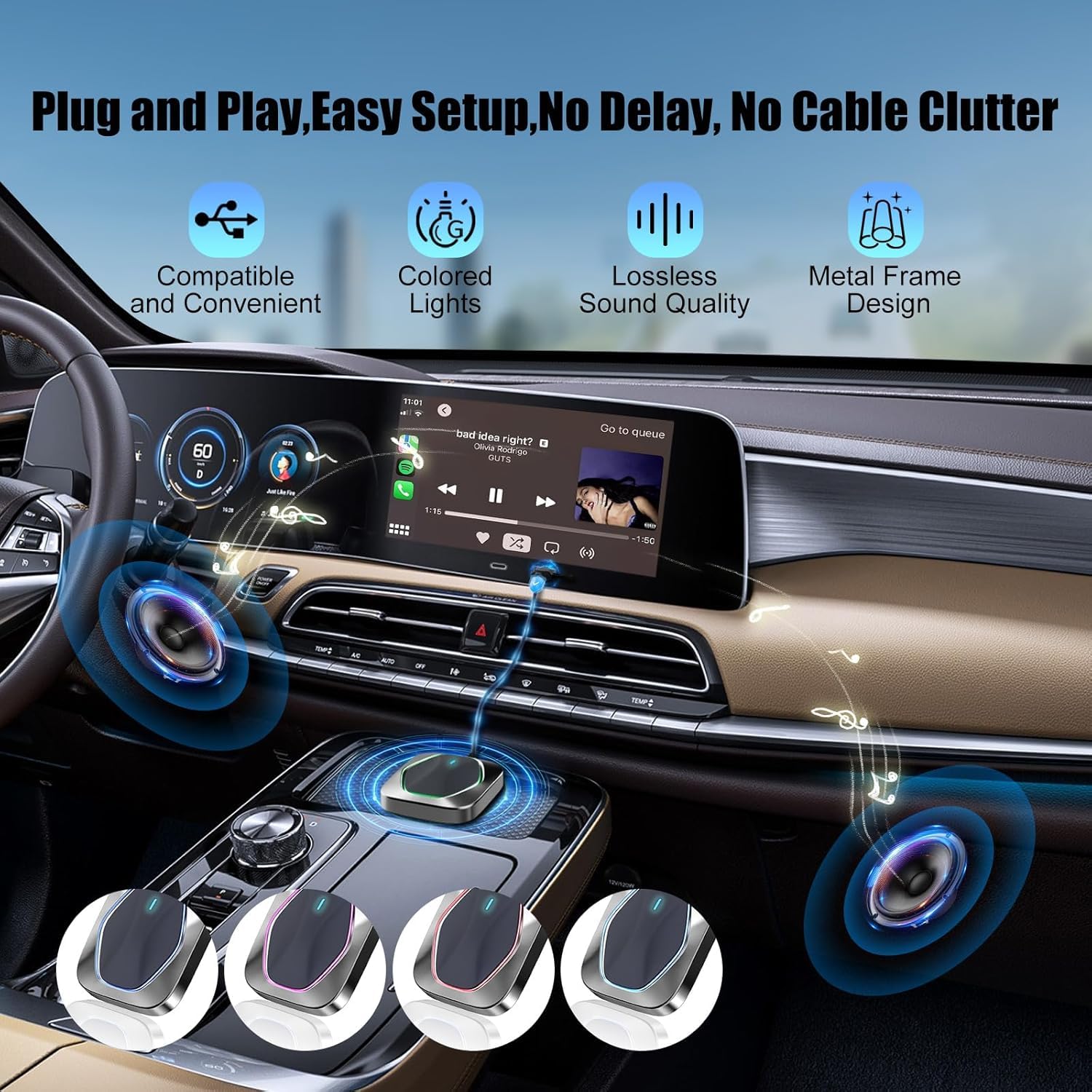 Carplay Wireless Adapter for iPhone,RGB Light Mini Size Bluetooth 5.3 WiFi 5.8 GHz,Plug and Play Convert Wired to Apple Carplay Wireless Adapter,Connect Stable No Delay Lag(USB-A/Type-C Port) 03BB