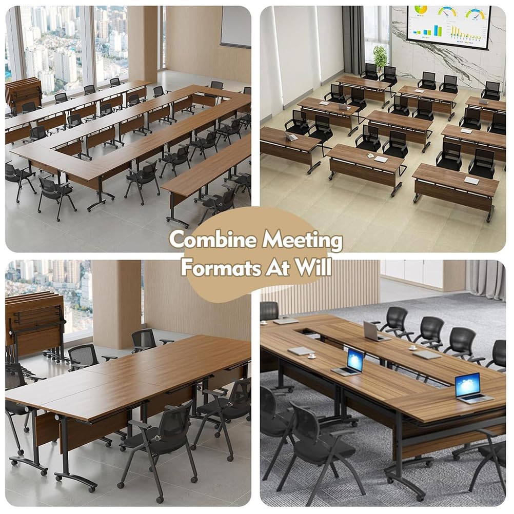 Set di tavolo da conferenza pieghevole portatile, 2 pezzi, con spazio di archiviazione, postazione di lavoro modulare, ruote mobili a 360°, gambe in metallo per ufficio, installazione rapida e facile