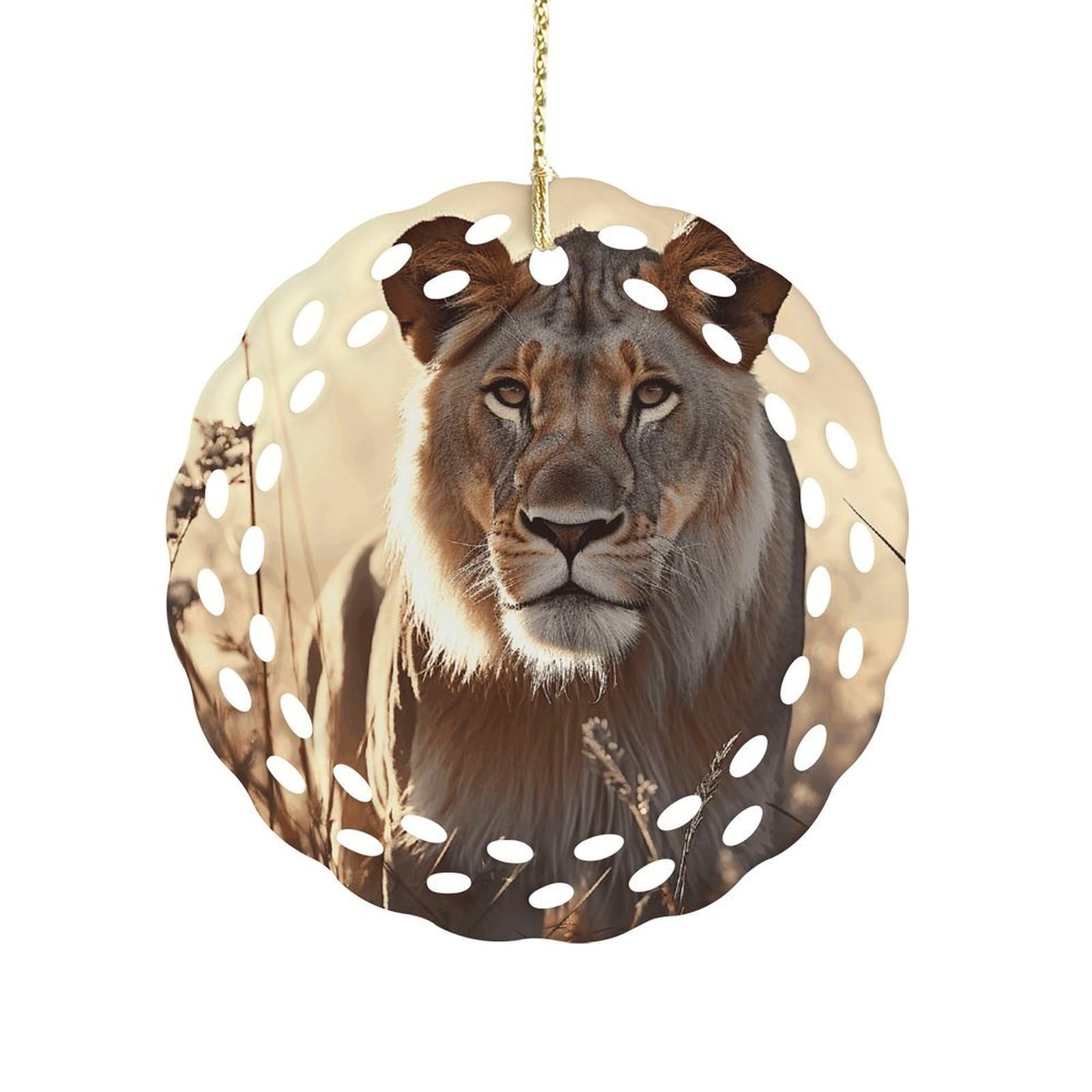 Fodpand Women's Style Lion Ceramic Ornament For Home Decor 3.2" Round Tree Decoration Christmas Ornaments For Men Double-Sided Design