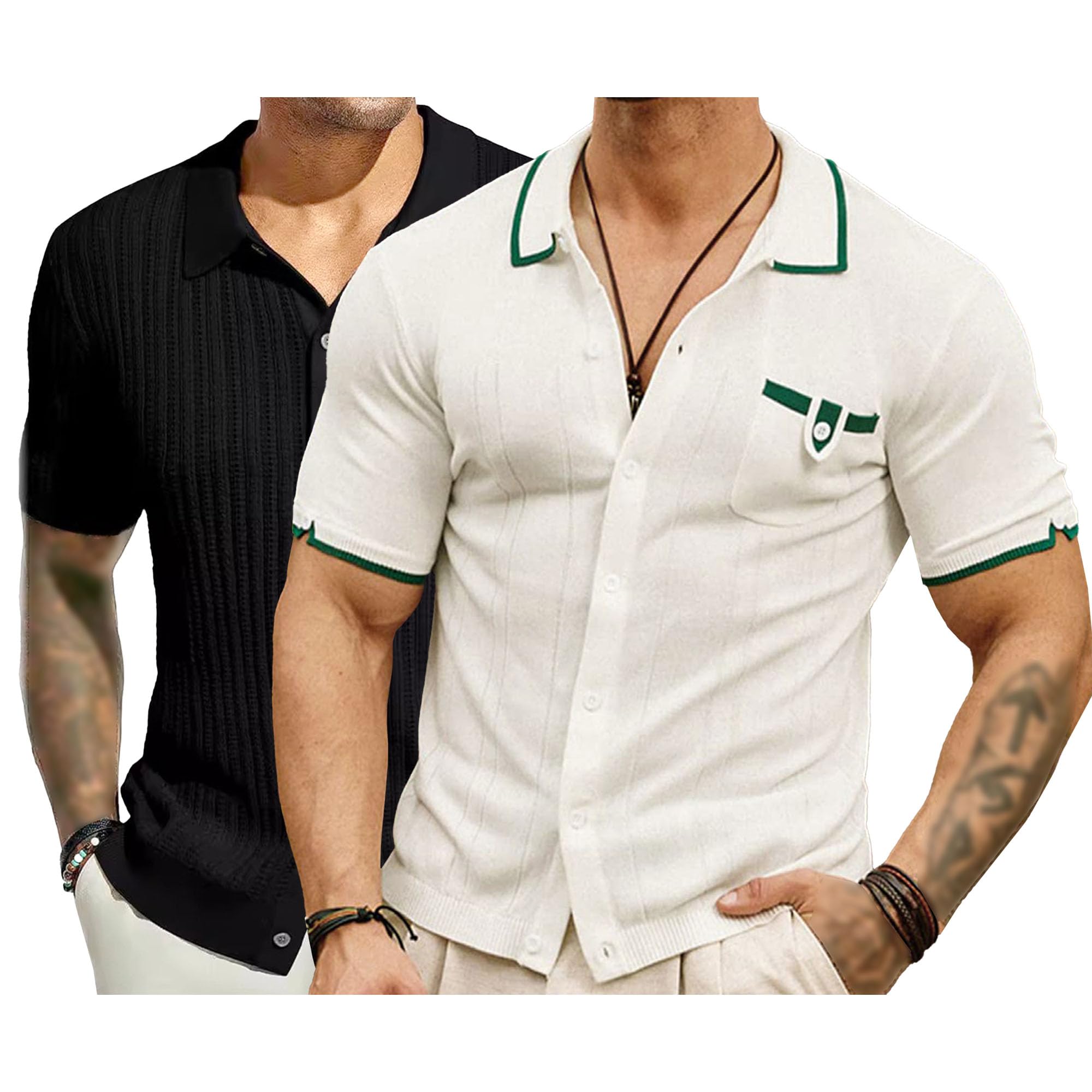 Camicia vintage da uomo a maniche corte con bottoni sul davanti, polo da vacanza, vintage, a righe, per golf, spiaggia