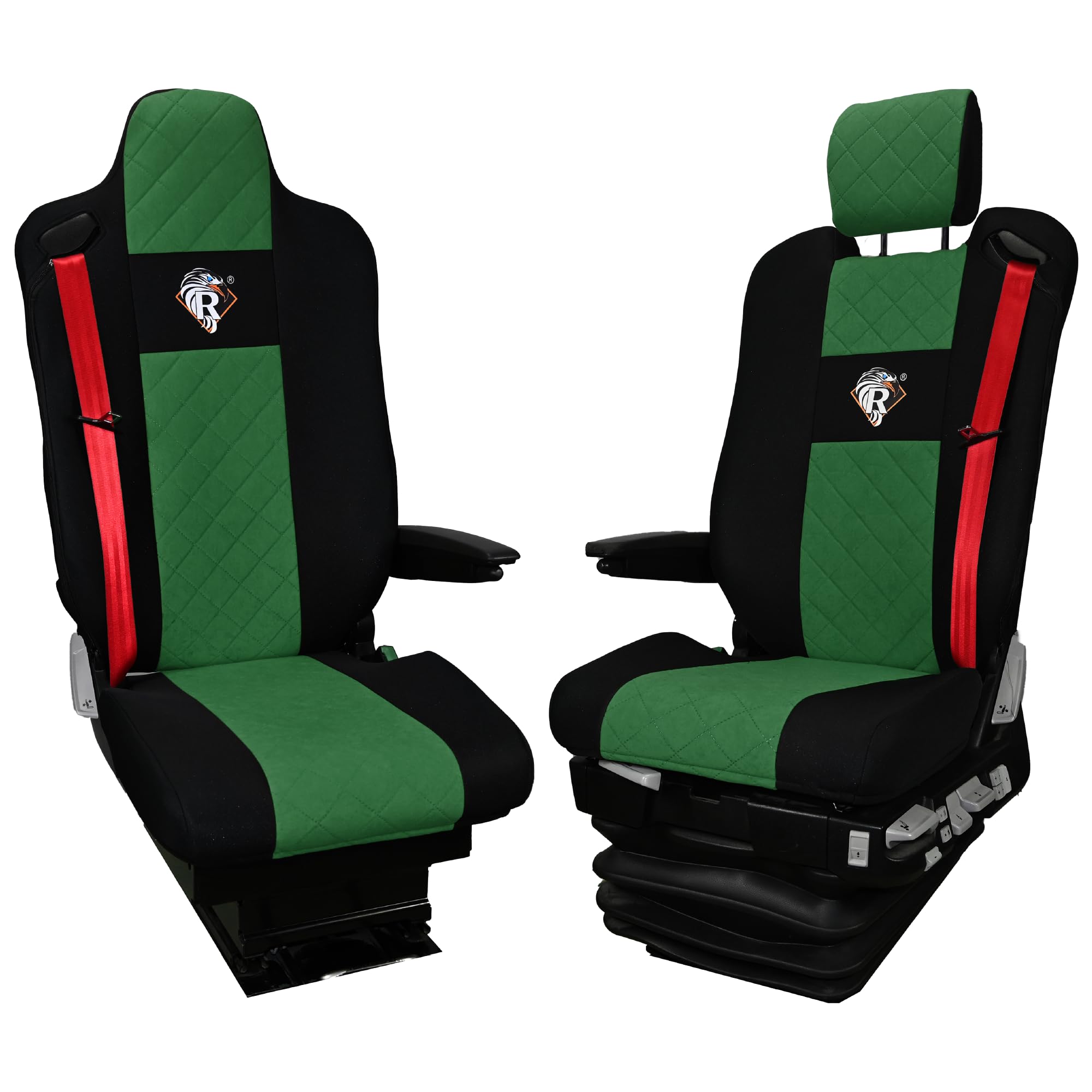 SABA Coprisedile per Gamma Renault T dal 2014, sedile conducente con poggiatesta, sedile passeggero, 2 cinture di sicurezza Verde Accessori di Protezione per Sedili di Camion