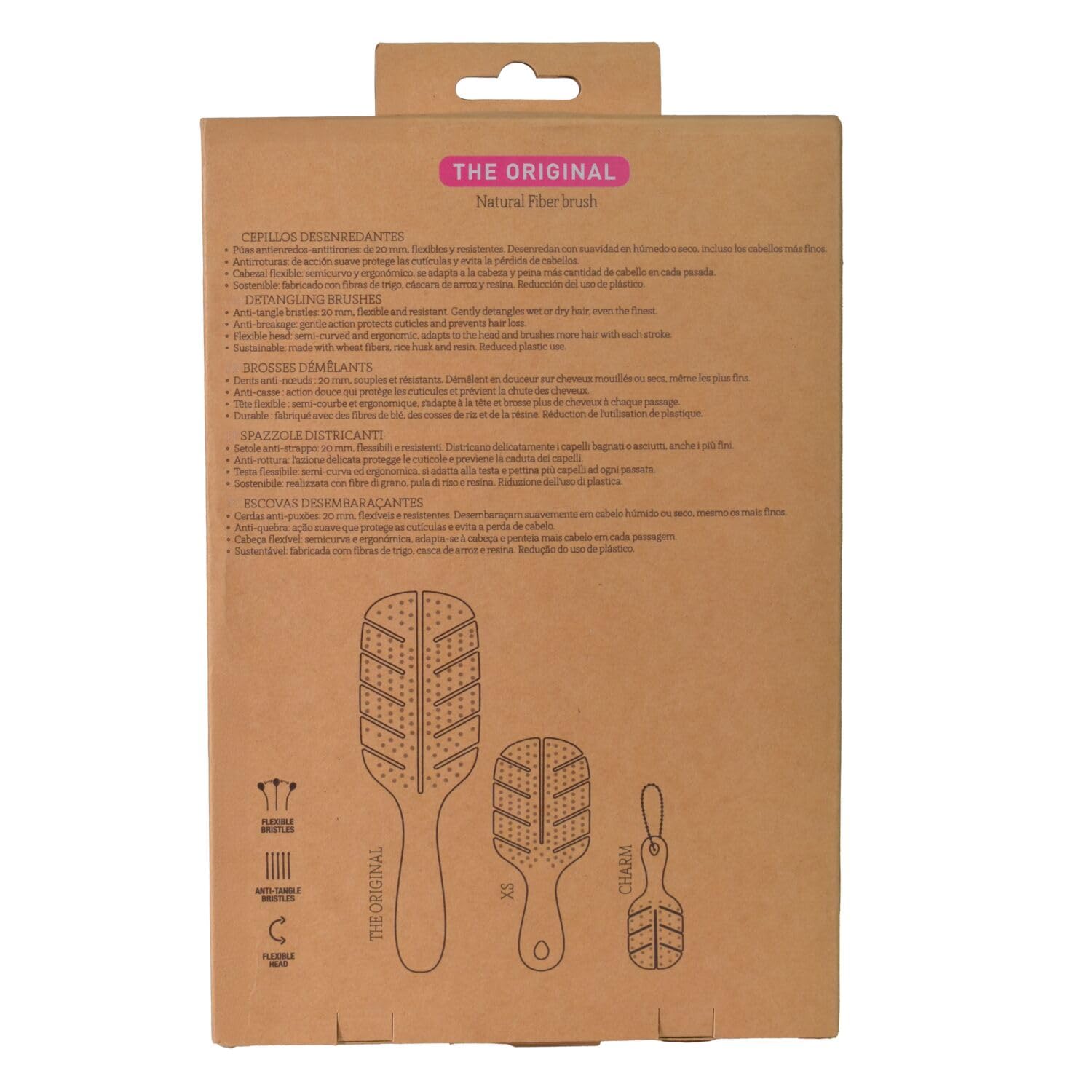 Beter - Kit 3 Cepillos de Pelo Desenredantes Natural Fiber (The Original + Mini + Charm), Antitirones, Antienredos y Antirotura, Para todo tipo de cabello, Pack regalo — view 2