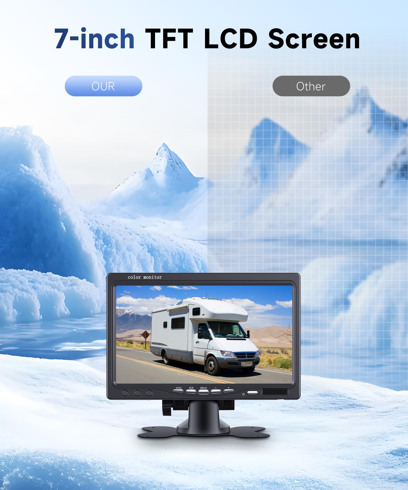 Camera de Recul pour Voiture 2 Caméras avec Moniteur LCD 7 Pouces, Caméra de Recul IR Vision de Nuit étanche IP68 avec 15M+10M Câble, pour Camping Car/Camion/RV/Remorques/Agricole/Motorhome 12V-24V