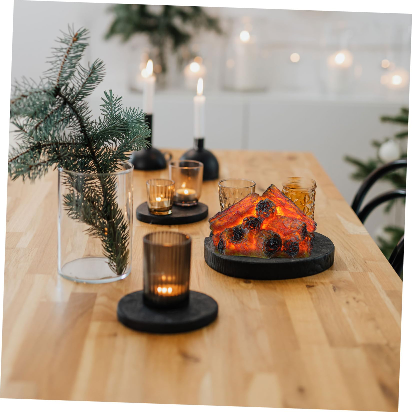 Gatuida 2 Piezas Lámpara de Ambiente Efecto Fuego Falso de Resina y Abs, Luz Nocturna Decorativa Ligera para Decoración Interior en Hoteles y Hogares