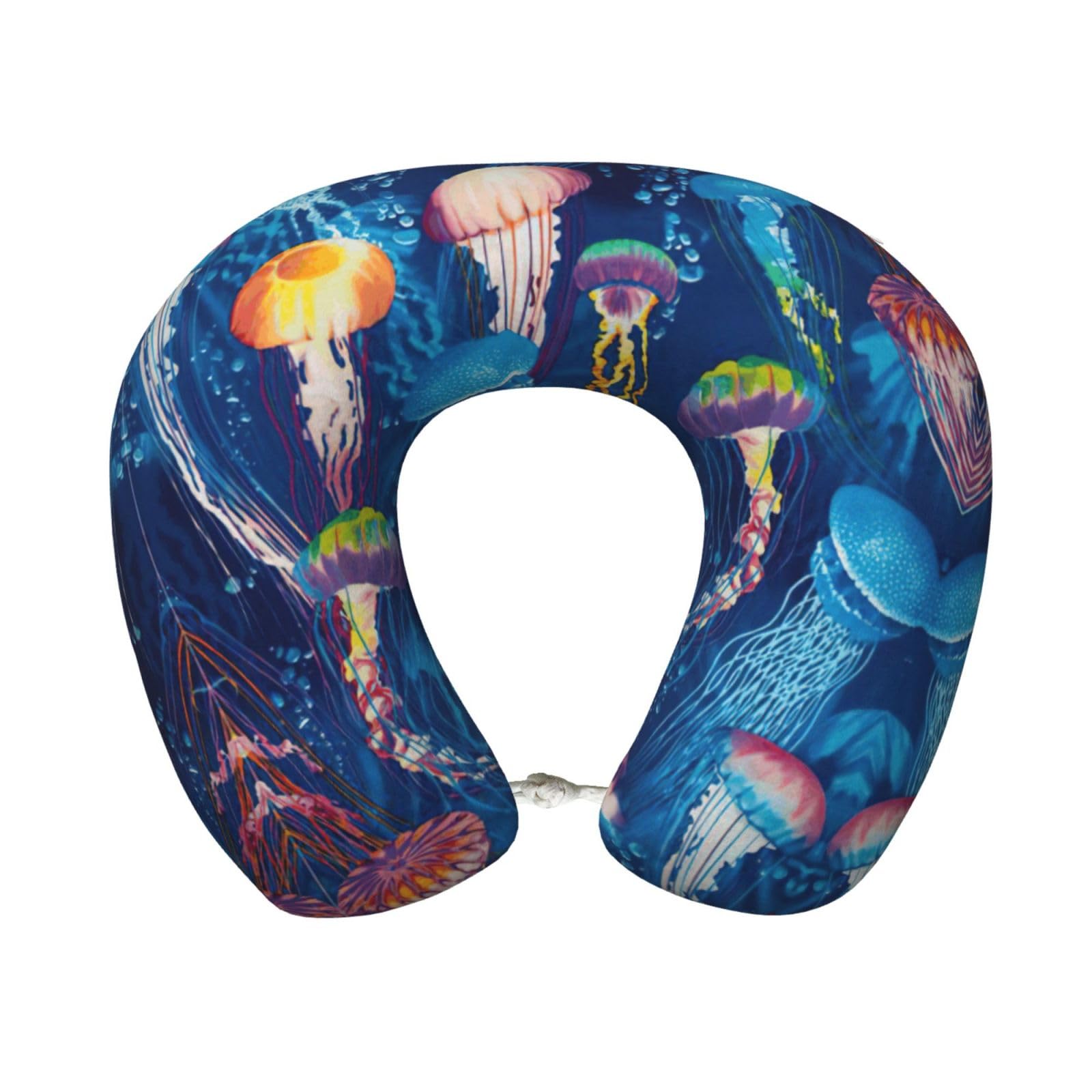 ASFgda U-Shape Memory Foam Colored Jellyfish Print Travel Pillow,Neck Support,Washable Cover For Airplane Car Home Office
