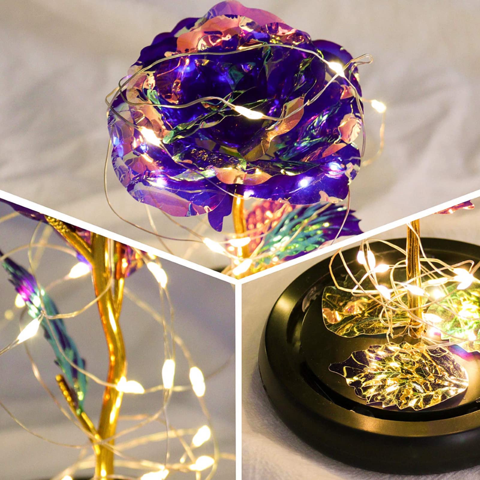 Galaxy Rose Regalo di San Valentino per Lei, Fiori di Rosa con Luce a LED, Fiore Artificiale Rosa Regalo per Donne Mamma Moglie, Fiore Rosa in Cupola di Vetro Regalo per Festa della Mamma, Compleanno