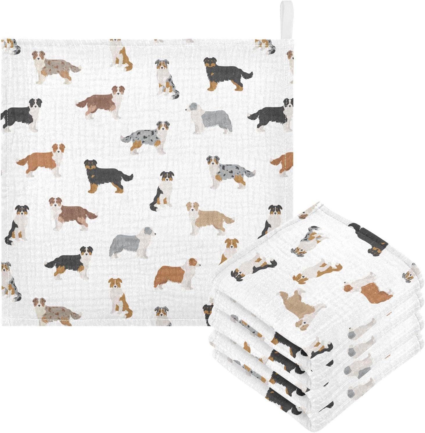 vvfelixl Baby Cotton Washcloths Australian Shepherd Dog Infants Bath Towel for Unisex Face Towels for Newborn, Natural Baby Wipes Delicate Skin, 11.8 X 11.8 inch, one sizex5