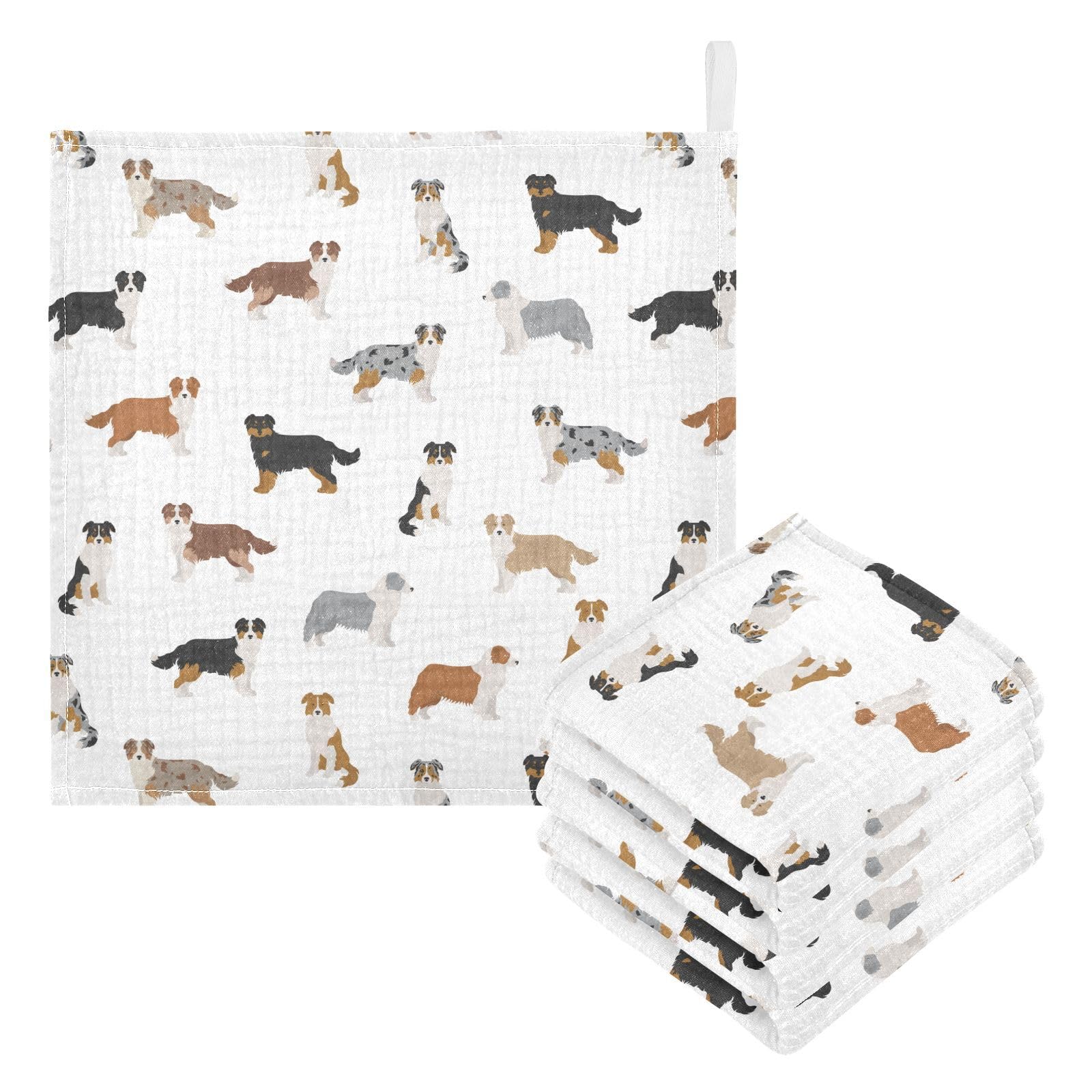 vvfelixl Baby Cotton Washcloths Australian Shepherd Dog Infants Bath Towel for Unisex Face Towels for Newborn, Natural Baby Wipes Delicate Skin, 11.8