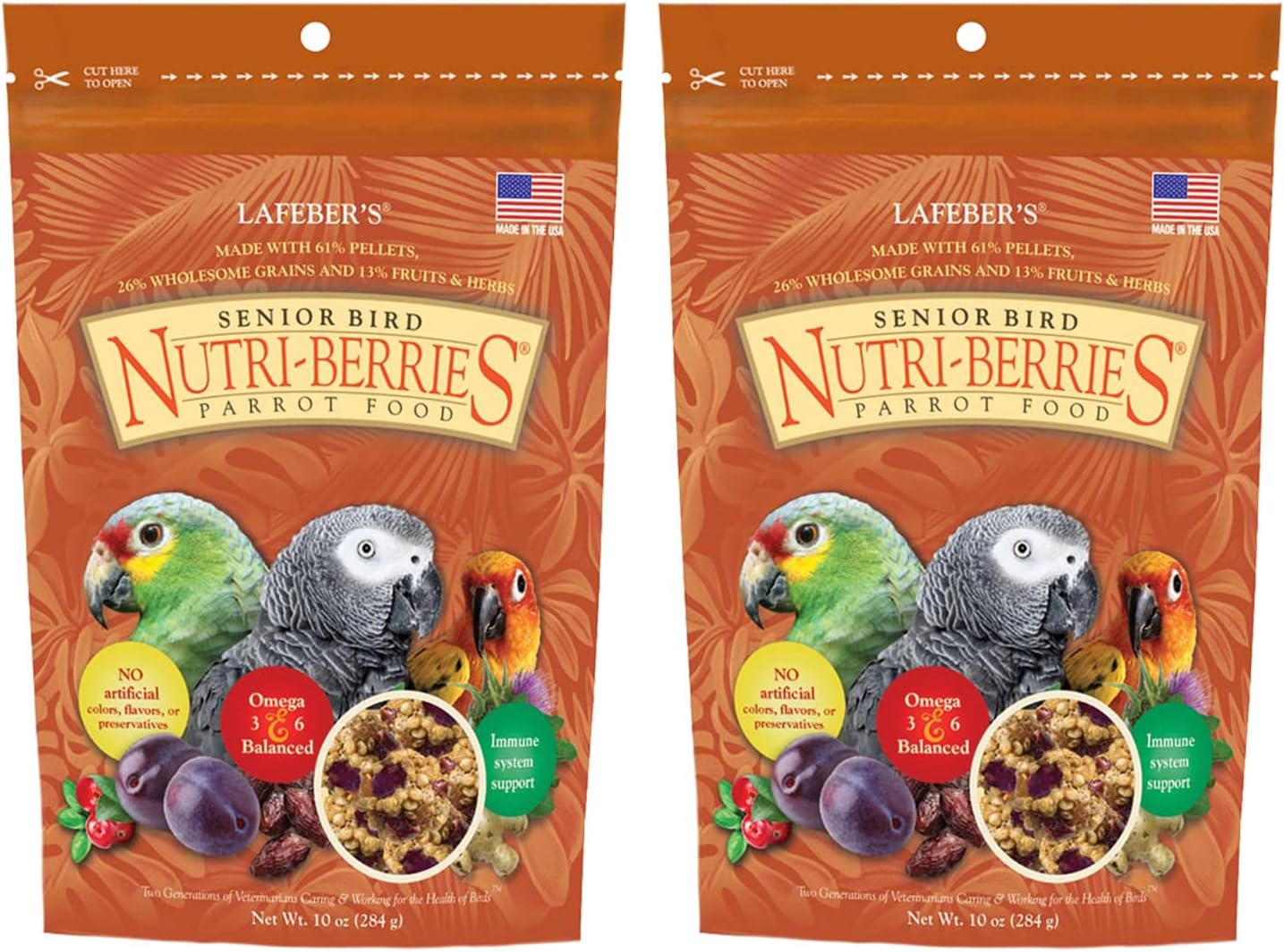 LAFEBER'S Senior Bird Nutri-Berries Pet Bird Food, Made with Non-GMO and Human-Grade Ingredients for Parrots (10 oz Pack of 2)