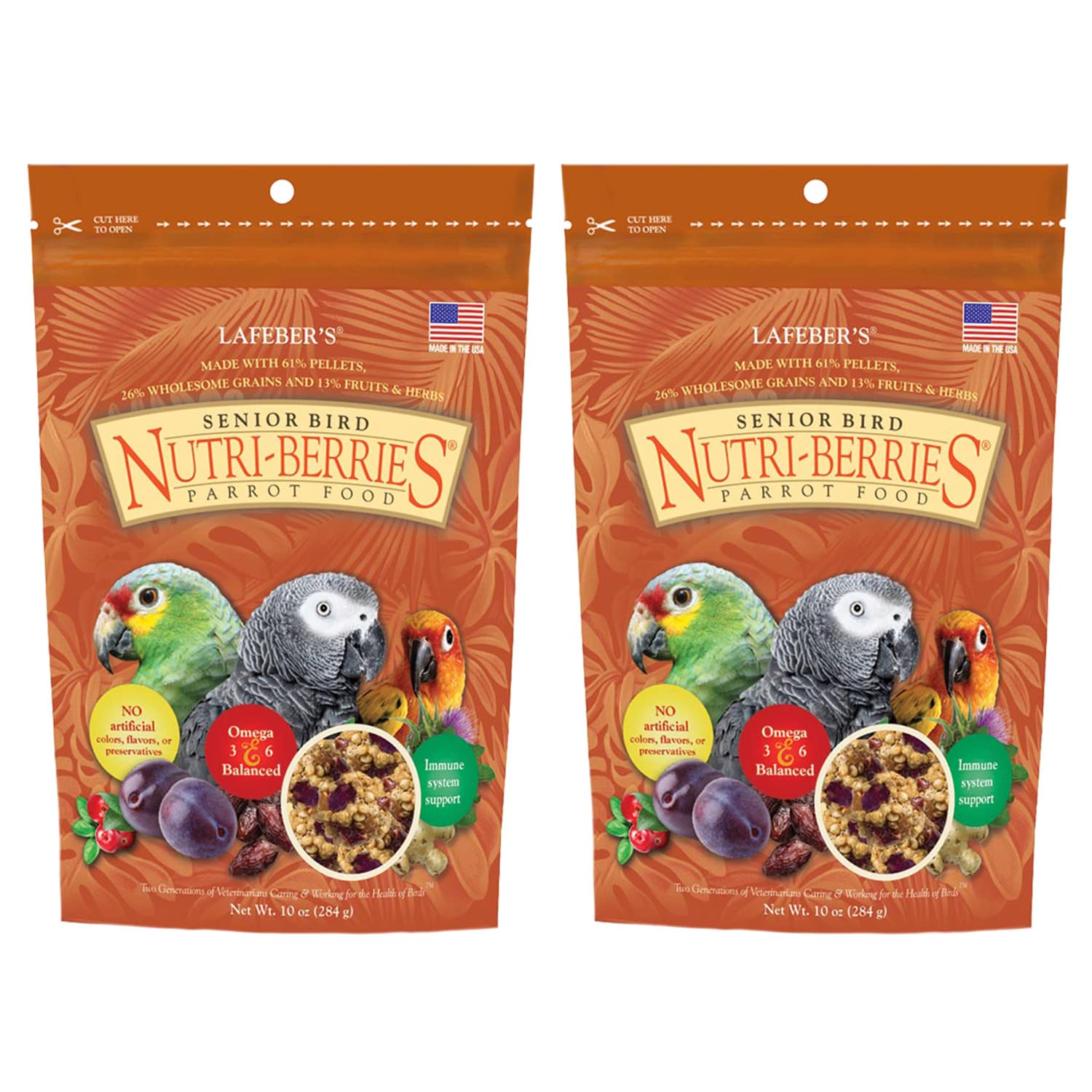 LAFEBER'SSenior Bird Nutri-Berries Pet Bird Food, Made with Non-GMO and Human-Grade Ingredients for Parrots (10 oz Pack of 2)