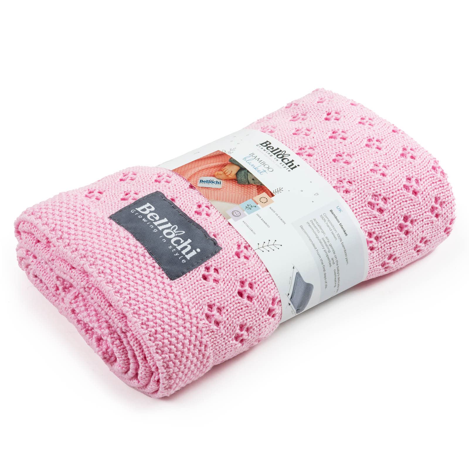 Bellochi Manta de Bambu para Bebe - Acogedor y Calada Mantita para Chica o Chico - Suave Aireado Verano Manta Bebe Recien Nacido - Hecha a Mano - 100x80 cm - Rosa