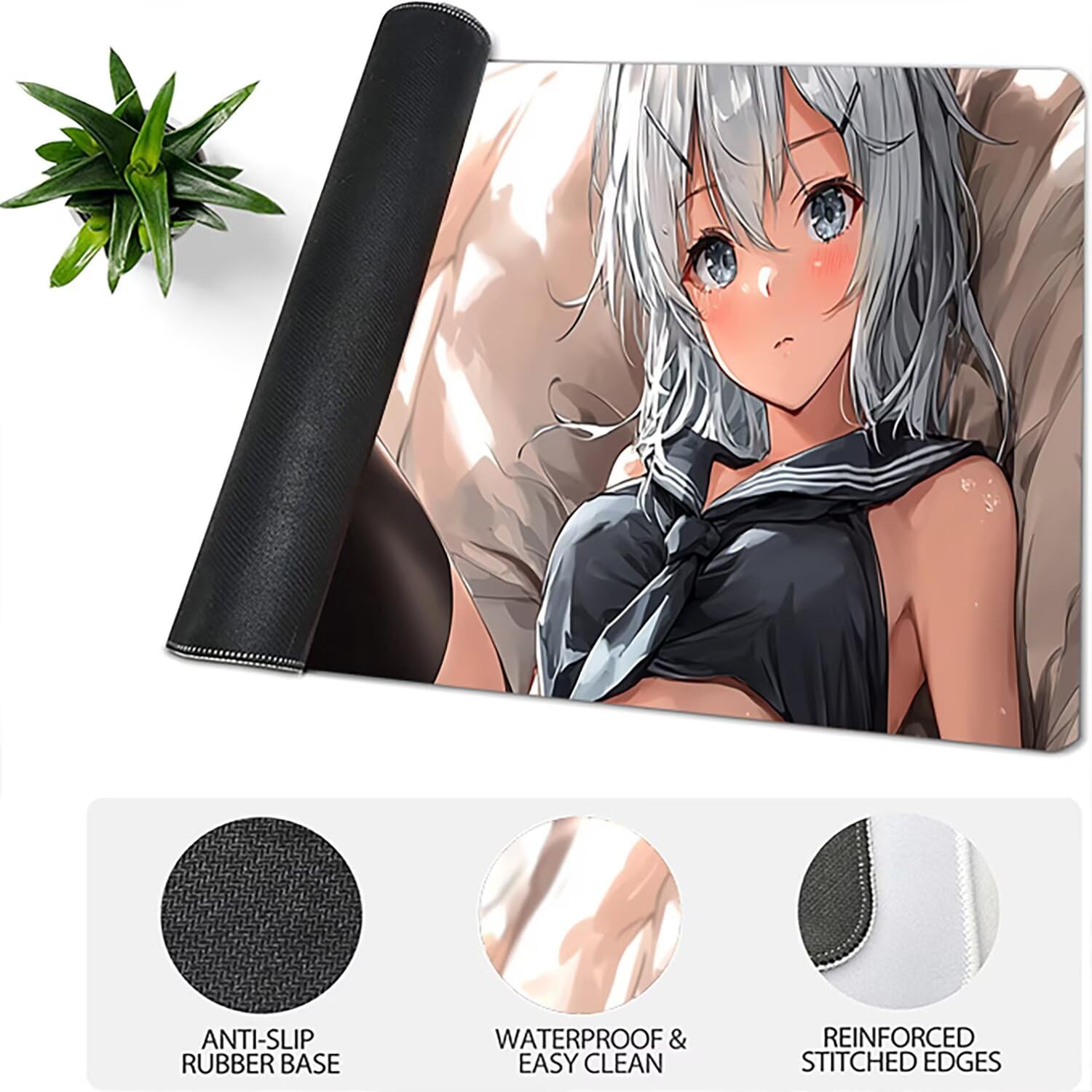 Lejnlnng Podkładka pod mysz do gier XXL, 160 x 80 cm, mata na biurko dla dziewczynek, wodoodporna podkładka pod mysz XL, antypoślizgowa gumowa podkładka pod mysz z przeszytymi krawędziami do biura, do