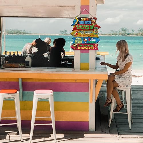 Miniatura 5 de THUYPT - Letrero personalizado con diseño de reglas de Tiki Bar, letrero de madera Tiki Totem patrón de tótem de Tiki decoración tropical, letrero