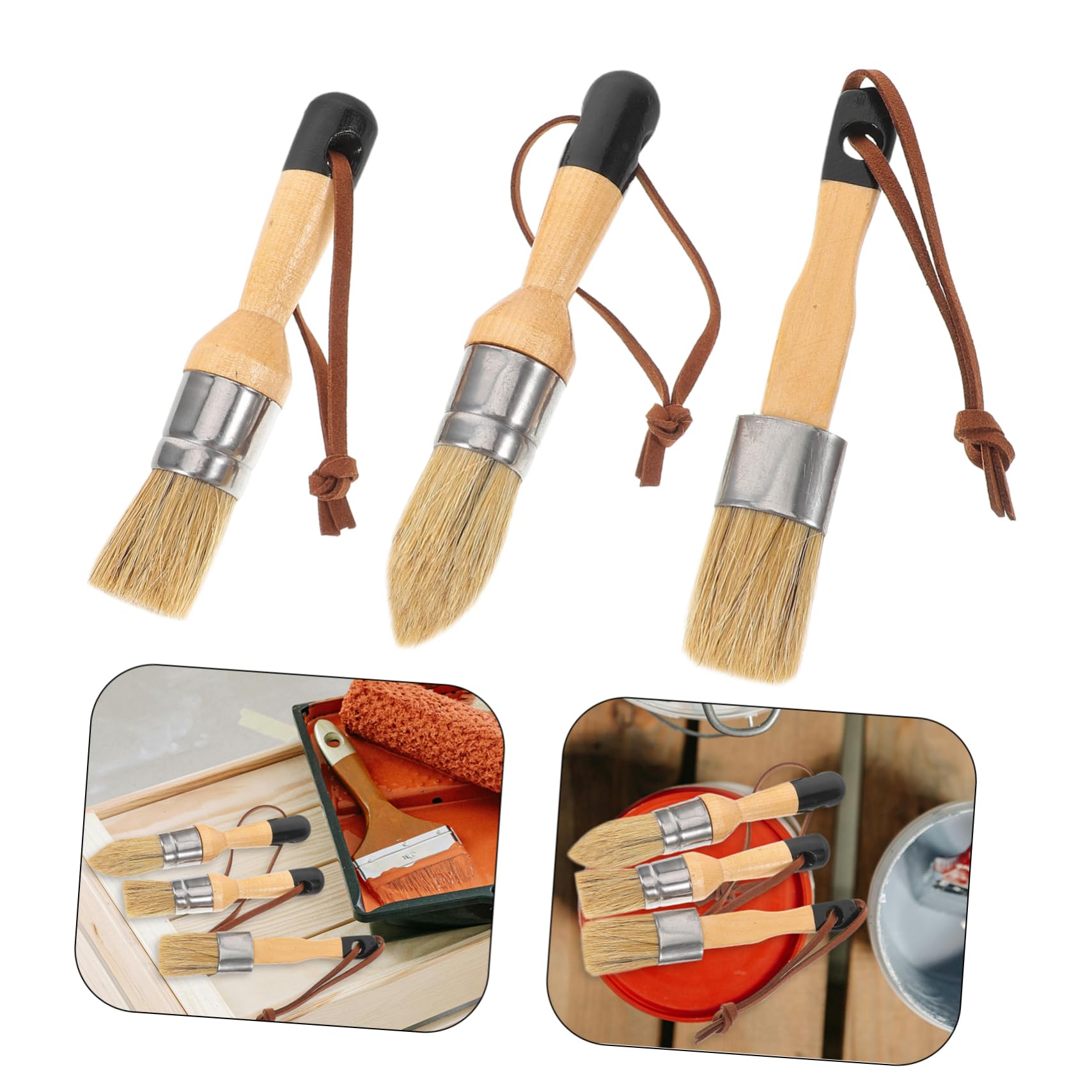 SHINEOFI 2 Series Juego De Pincel De Cera Pintar Pinceles Mancha Brocha Equipo Redondo Casa Pincel con Mango Cepillo De Pintura Conveniente Cepillo De Pintura del Hogar De Madera 3 Piezas*2