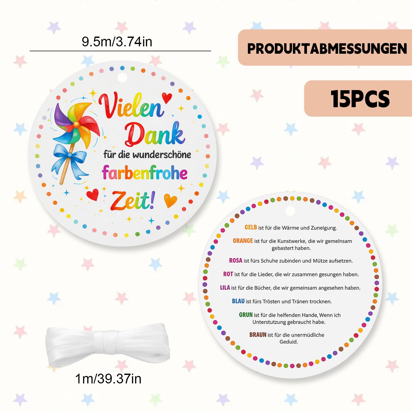15 Stücke Abschiedsgeschenk Erzieherin set, Geschenk Erzieherin Dankeskarten und Weißen Seidenband-Rolle, Abschiedsgeschenk Kindergarten, Für Babysitter Guardian Assisten Tagesmutter