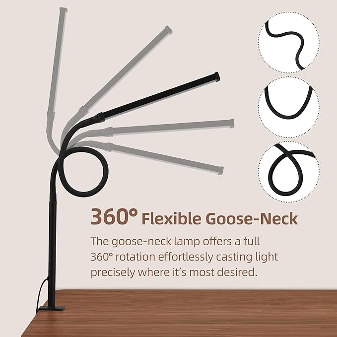 LIBORA Led Desk Lamp for Home Office, Eye-Caring Desk Light with Clamp, Clip on Light for Reading, 3 Modes 10 Brightness, Flexible Goose-Neck, Memory Function, Study, Work, Draw, Black photo 3