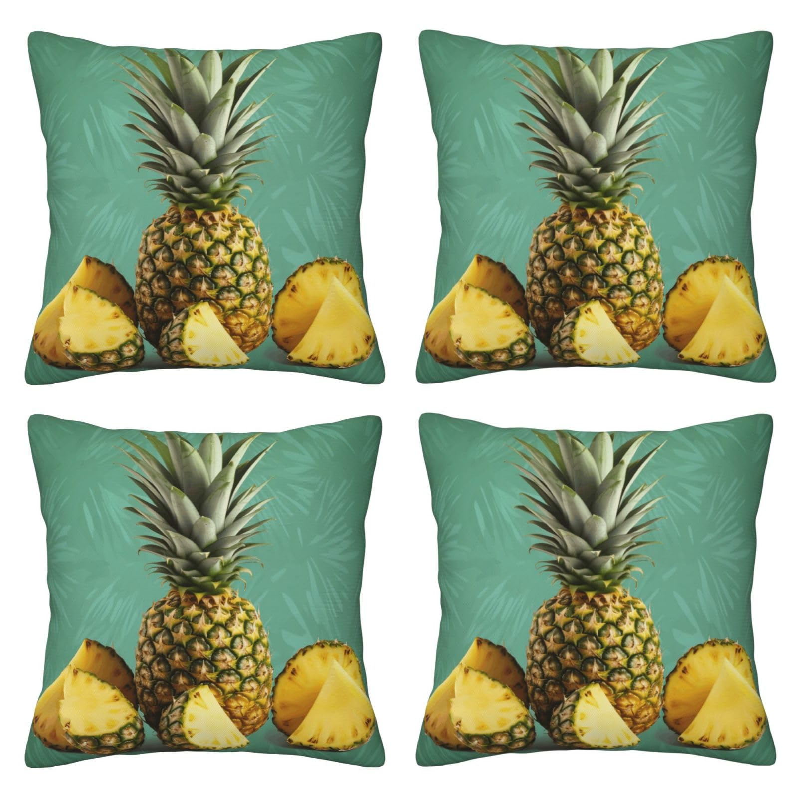 Tropical Fruit Pineapple Throw Pillow Cases 4 Pack Square Pillowcases Super Soft Pillow Protectors With Zipper for Couch Livingroom Sofa Bed Office Car,40x40 CM