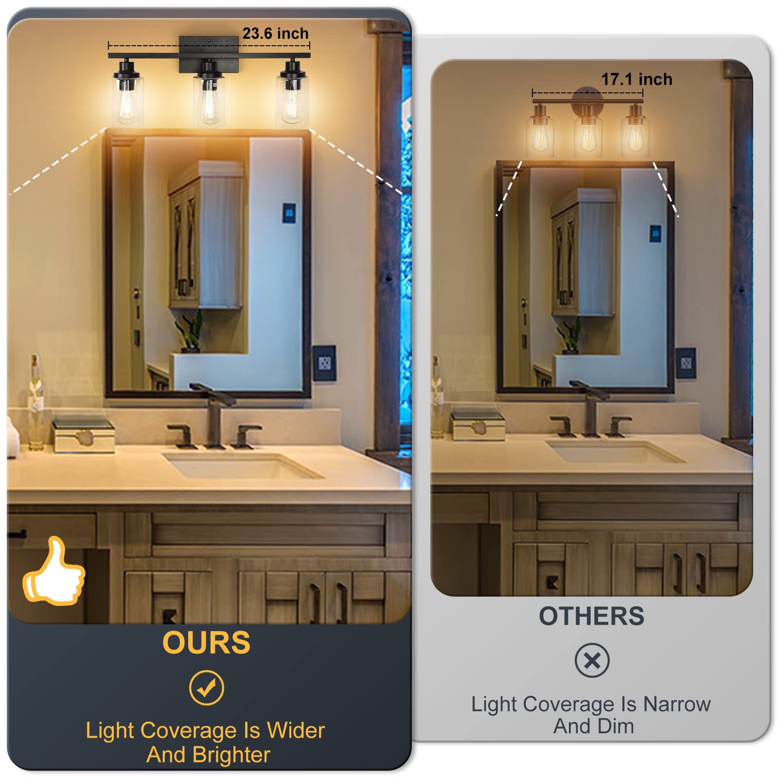 YANSUN 18 In. 2-Light Black Bathroom Sconces With Clear Glass, Bathroom Vanity Light Fixtures, Modern Wall Lights For Mirror HA-NB11801BBL-1A - The Home Depot