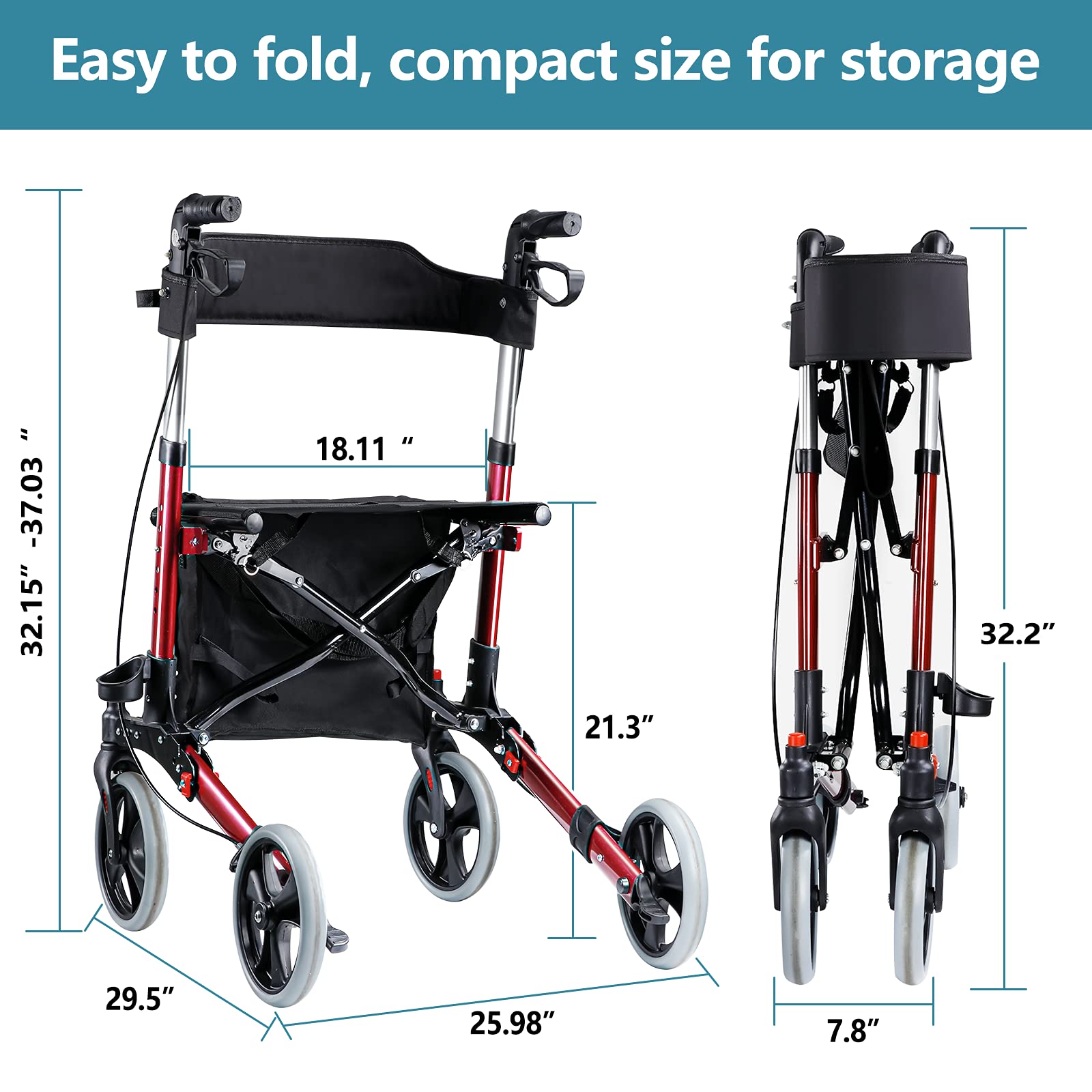 Buy Cocold Rollator Walker, Walkers for Seniors Four Wheels Stand Up