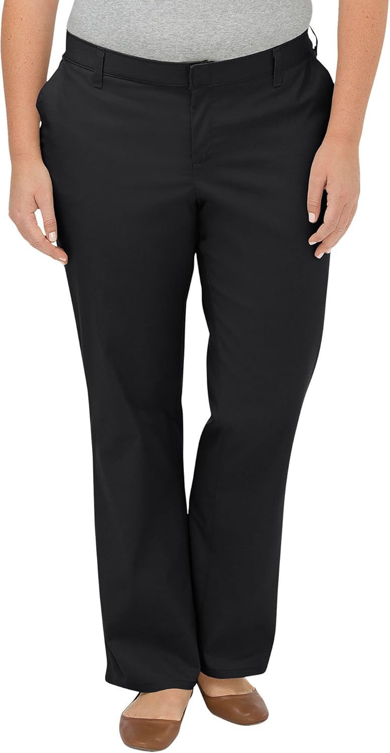 Dickies Women's Plus-Size Wrinkle Resistant Flat Front Twill Pant with Stain Finish, Black, 22W Unhemmed