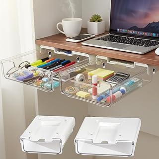 2 Pack Under Desk Drawer Slide Out With Phone Stand