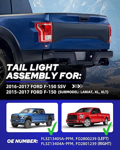 Miniatura 2 de AUTOONE F150 - Conjunto de luces traseras de repuesto para Ford F-150 SSVFord F-150 SSV 2015 2016 2017 Ford F-150 Lariat, XL, XLT, lado del