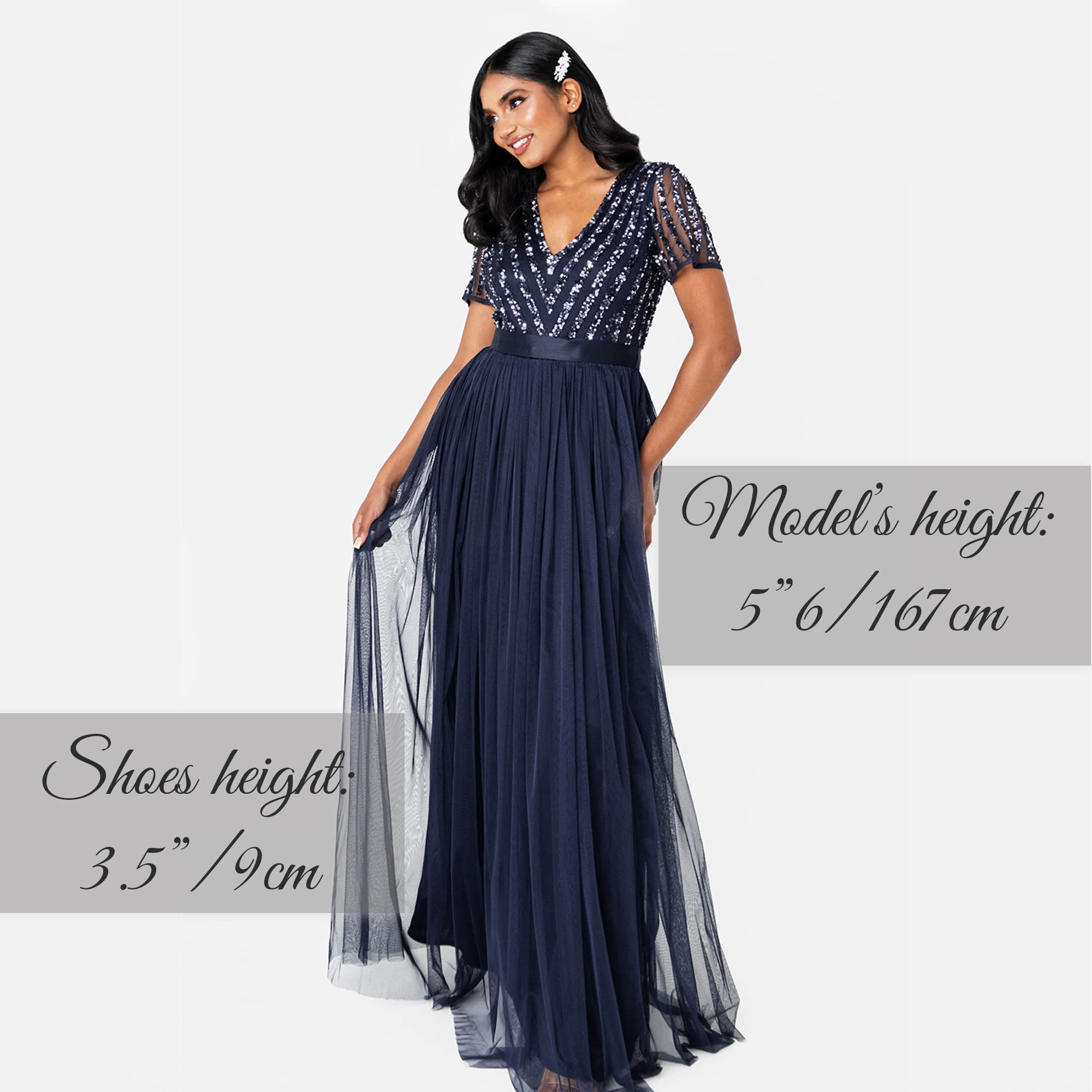 Maya Deluxe Women's Maxi Dress Ladies Bridesmaid V-Neck Ball Gown Short Sleeves Long Elegant Empire Waist Wedding