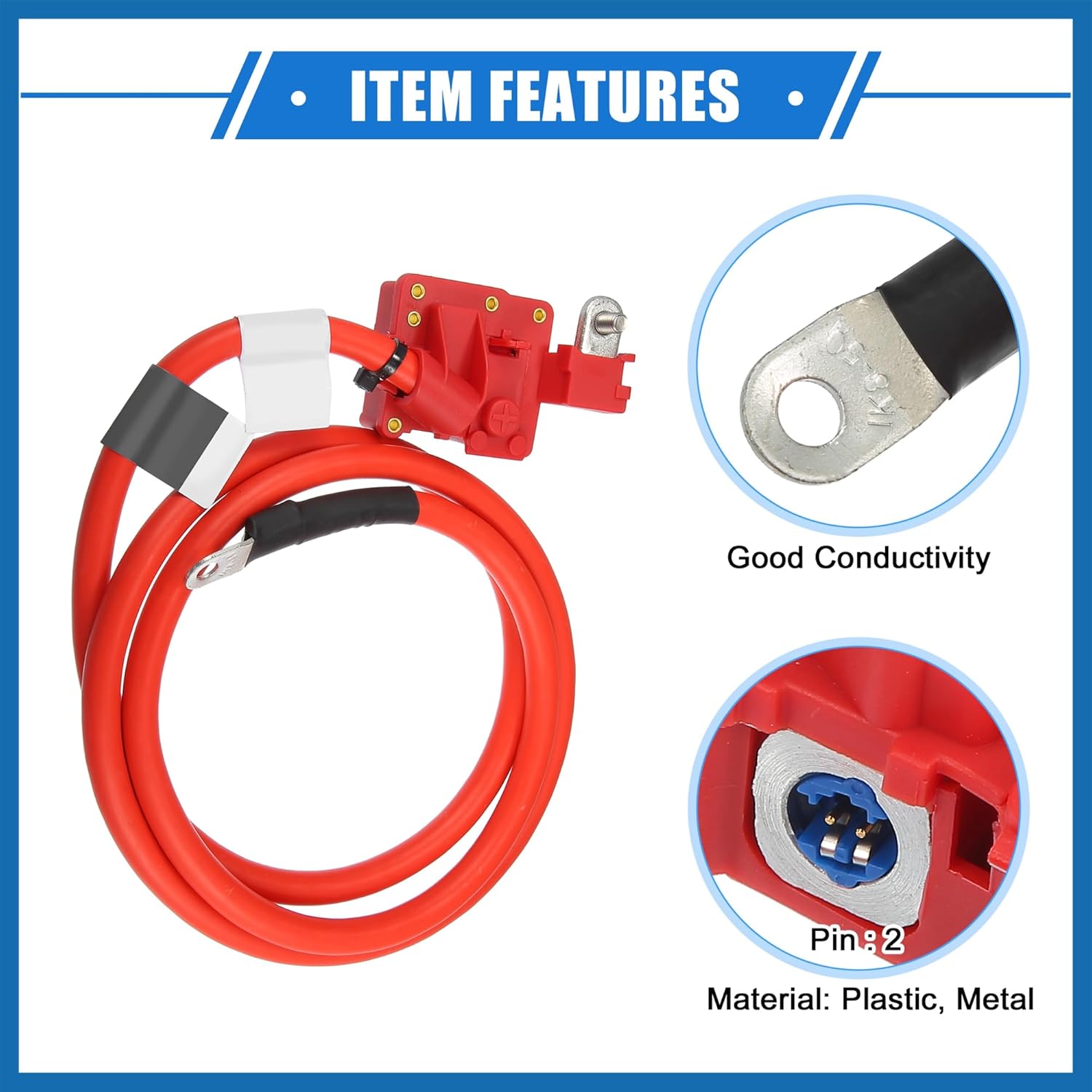 Car Positive Battery Terminal Cable Compatible for BMW 528i 535i 550i M5 2008-2010, Durable Plastic Red Fuse Blow Off Cable Lead Wire Plus Pole Item Replacement