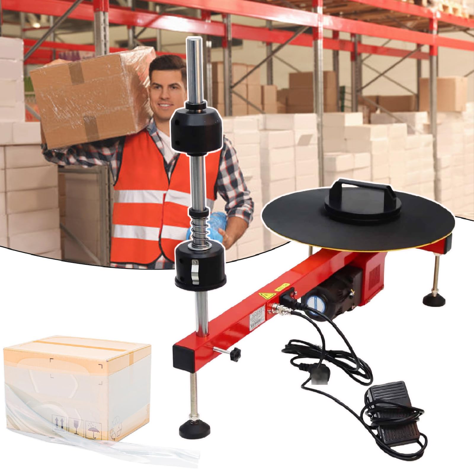 Elektryczna Płaska Maszyna do Owijania Folii Stretch, Owijarka Palet, Owijarka Folii Stretch, Rozwijarka Folii Stretch, Obrotnica 40 cm, Prędkość 30 obr/min,110V