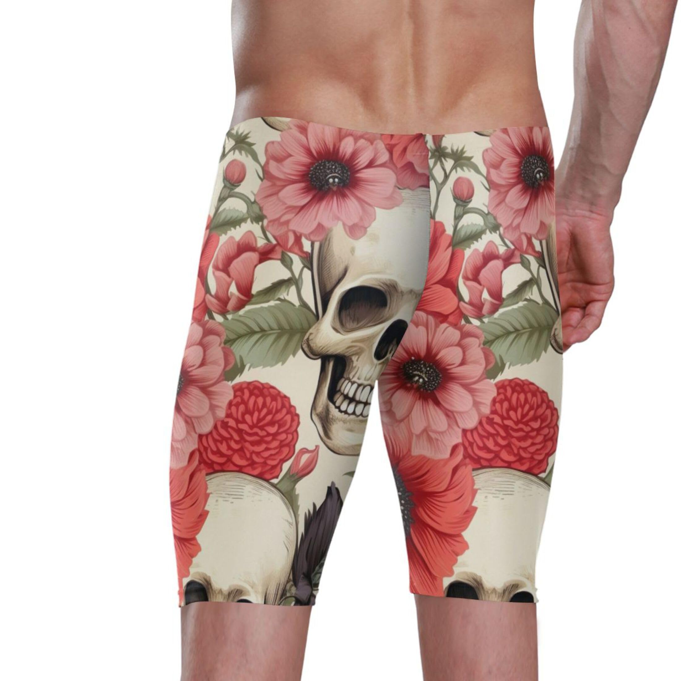 Sugar Skull Skeleton Gothic Flowers Swim Jammers for Men Athletic Durable S B0400628