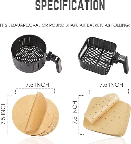 Miniatura 2 de Juego de 200 forros de papel de pergamino para freidora de aire 75 x 75 pulgadas papel de hornear sin blanquearpergamino antiadherente para freidora