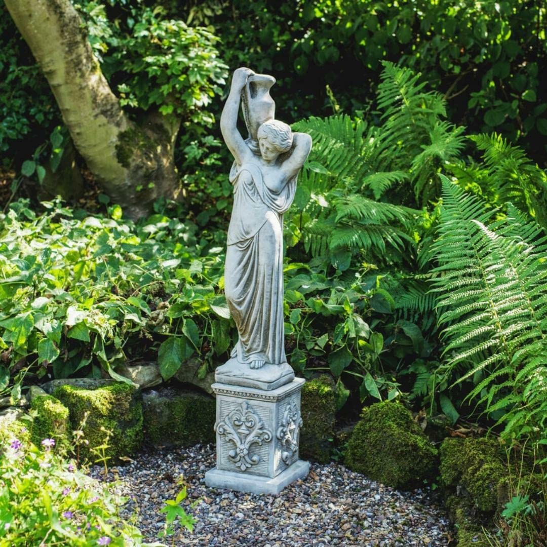 Discount Garden Statues Women's Antique Grey Dgs Statues – Stone Cast, Lady Holding Urn On Shoulder, Comes With Decorative Square Plinth, Hand Finished, Statue, Sculpture 122 Cm