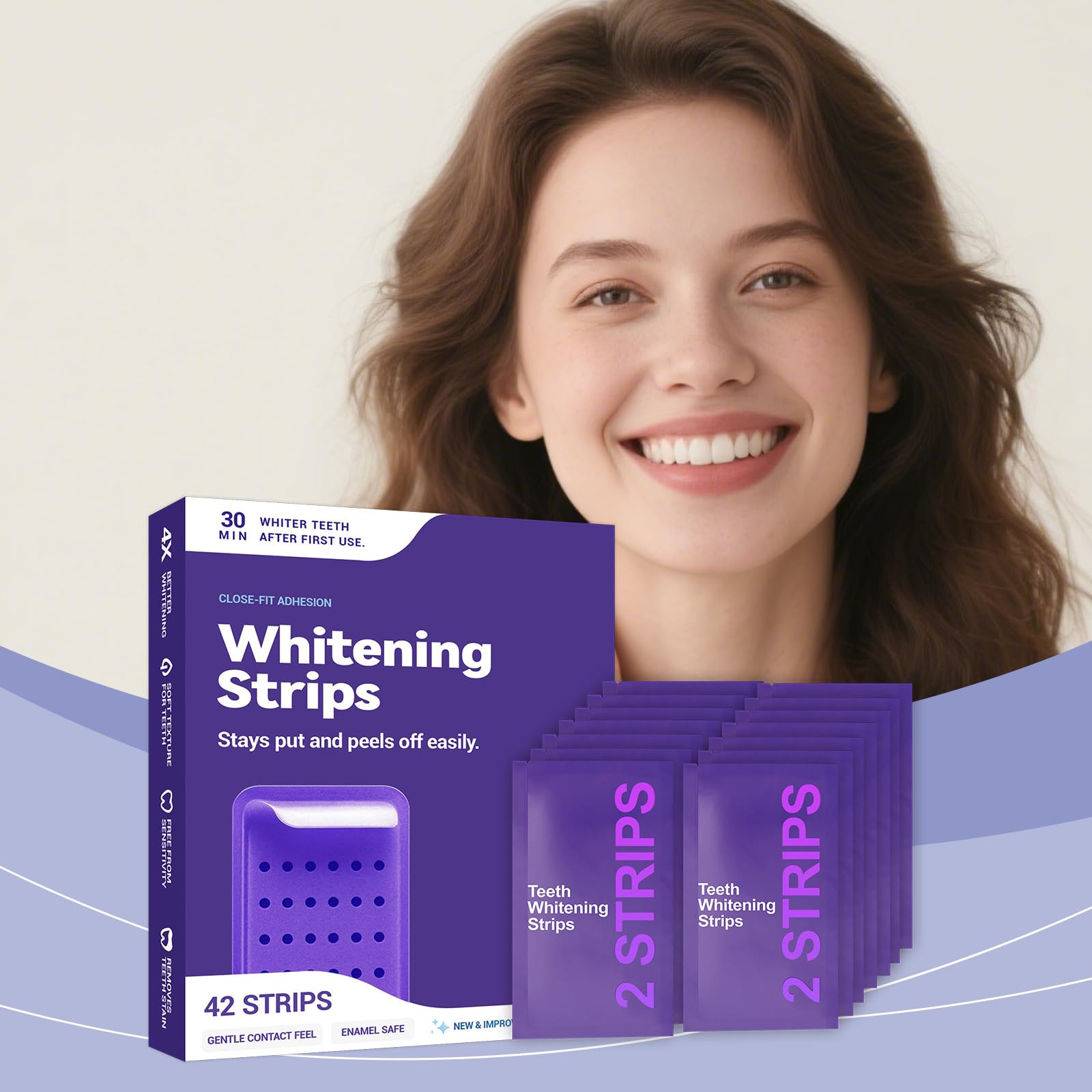 DrDent PURPLE WHITENING STRIPS Bandes Pour ProtéGer Les Dents Et éLiminer Les Taches (Une boîte (42 comprimés))
