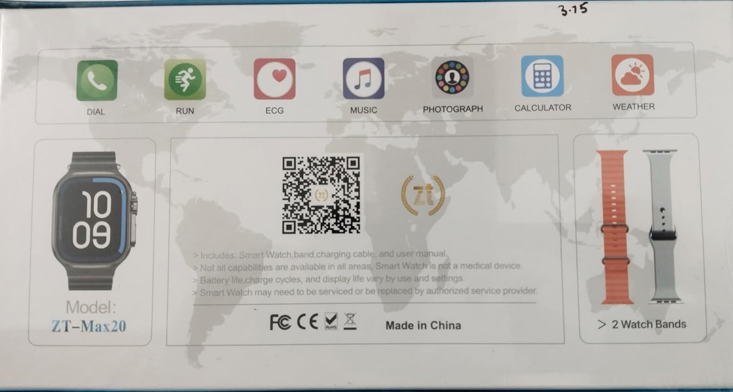 Generic AMOLED Watch ZT-MAX20 showing various app icons