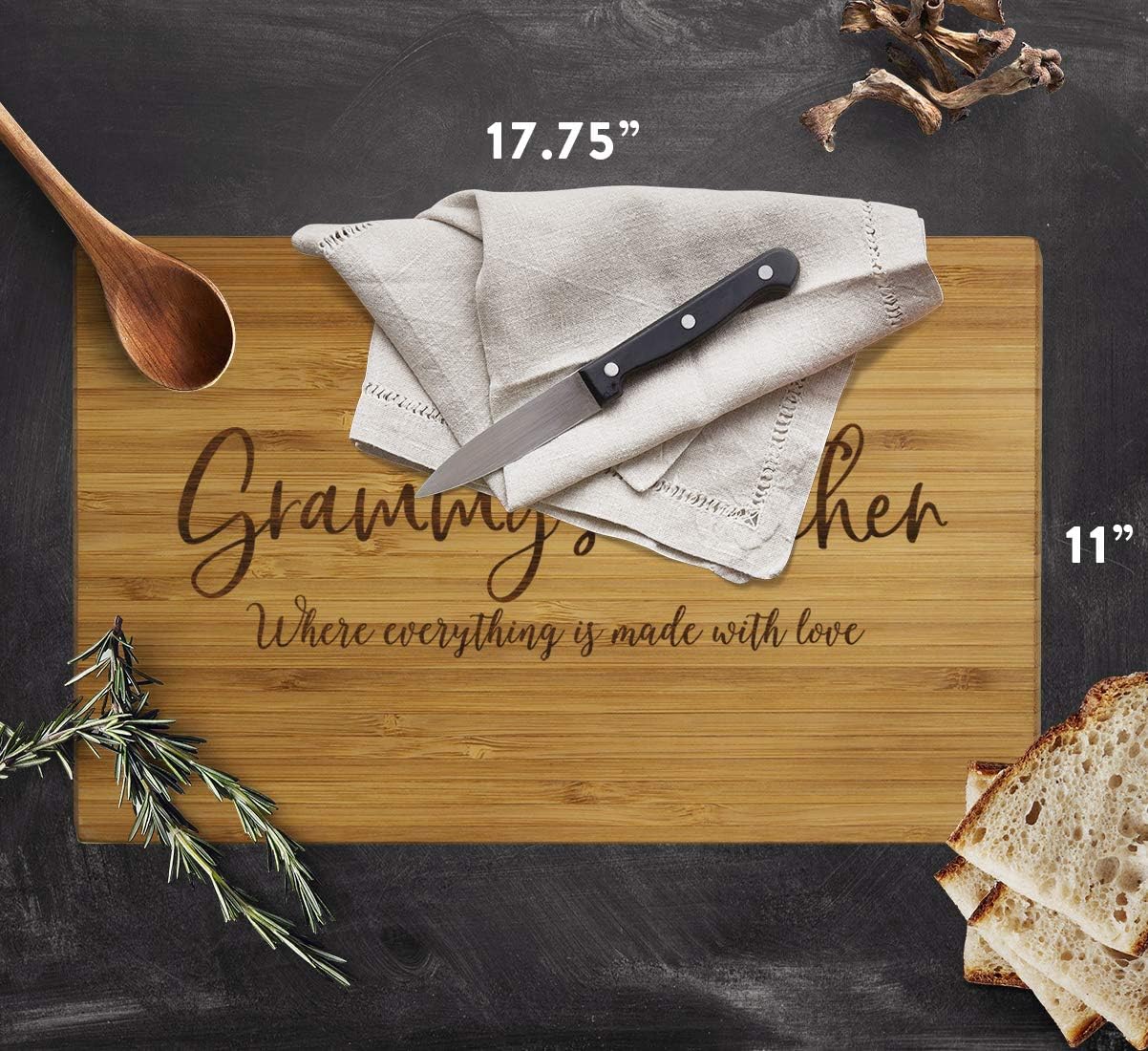 Andaz Press Large Bamboo Wood Cutting Board Gift, 17.75 x 11-inch, Grammy's Kitchen Where Everything is Made With Love, 1-Pack, Engraved Serving Chopping Board Christmas Birthday Chef Kitchen Ideas - Image 5