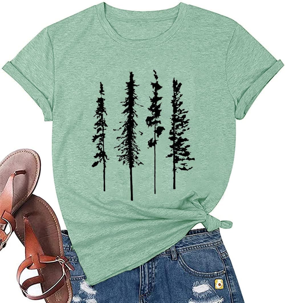 Funny Graphic Women Skinny Pine Tree Shirt Summer Hiking Camping Athletic Tees Nature Casual Comfy Clothes