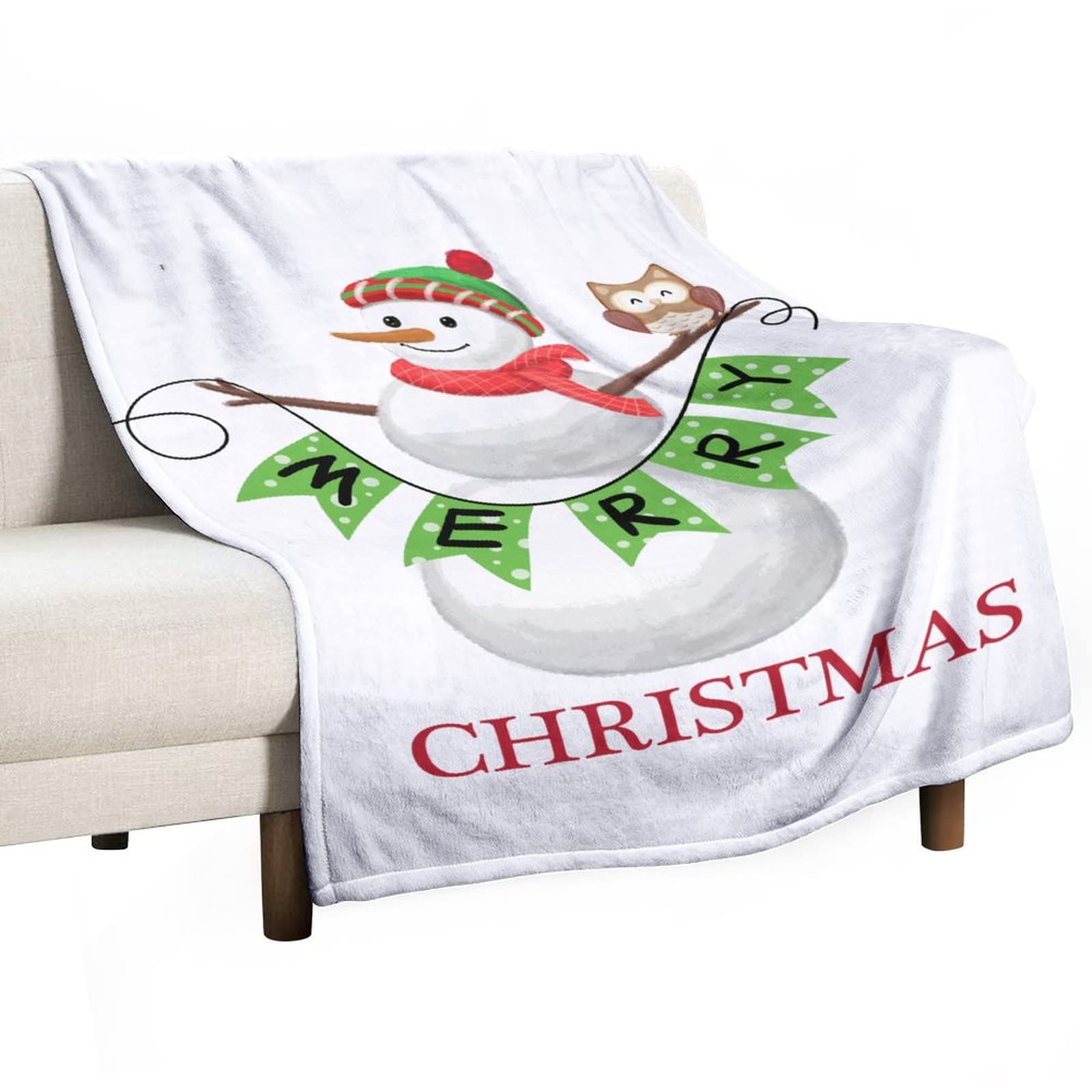 Couverture polaire flanelle bonhomme de neige, cadeau idéal de Noël pour lit