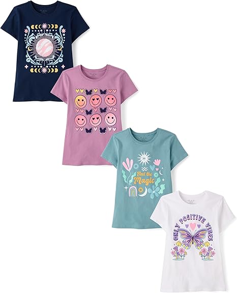The Children's Place Girls Trends,Icons Short Sleeve Graphic T-Shirts,4 Pack